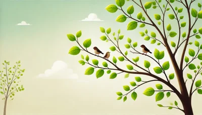 Three Small Birds Perched On A Tree Branch