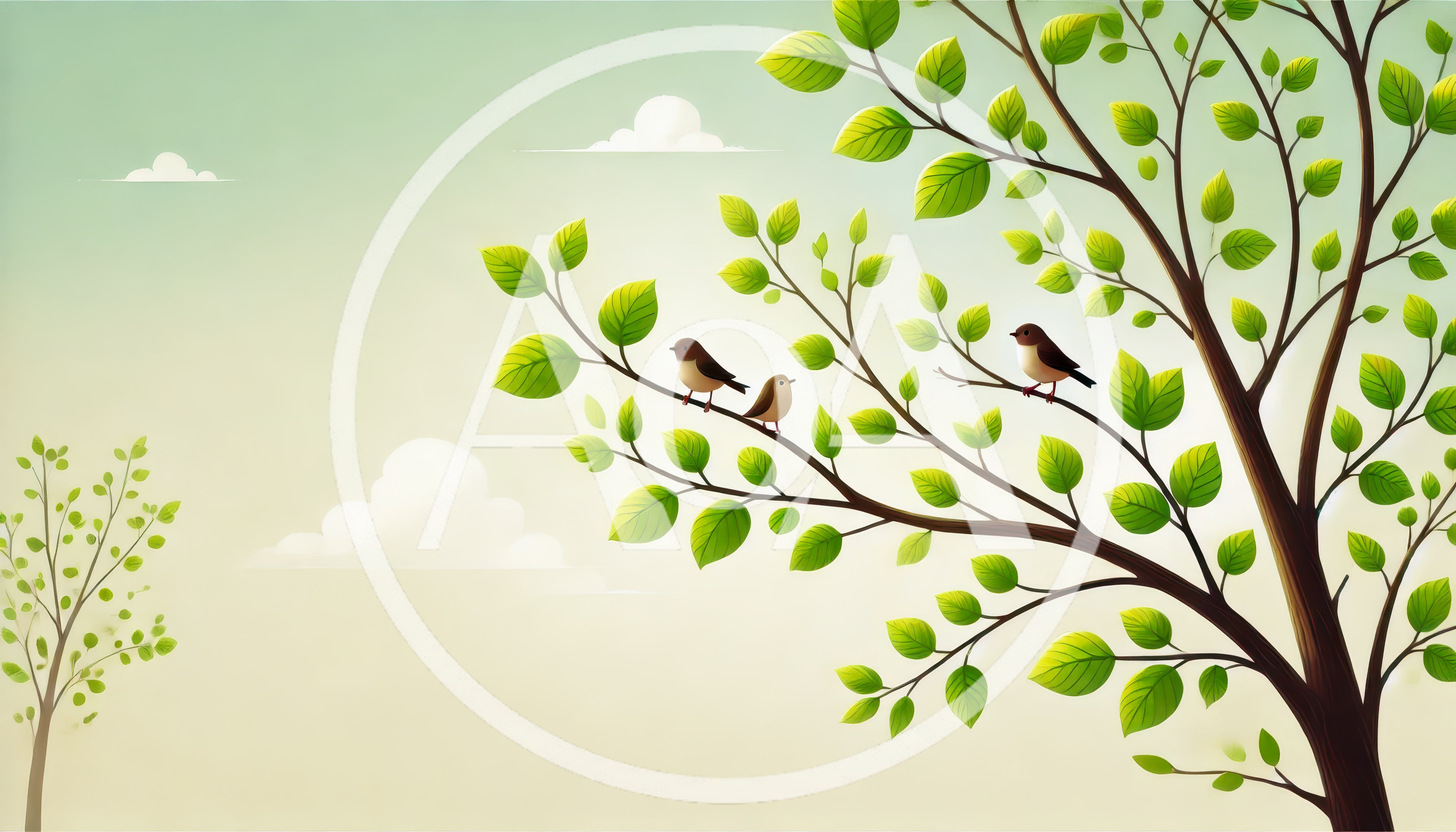 Three Small Birds Perched On A Tree Branch
