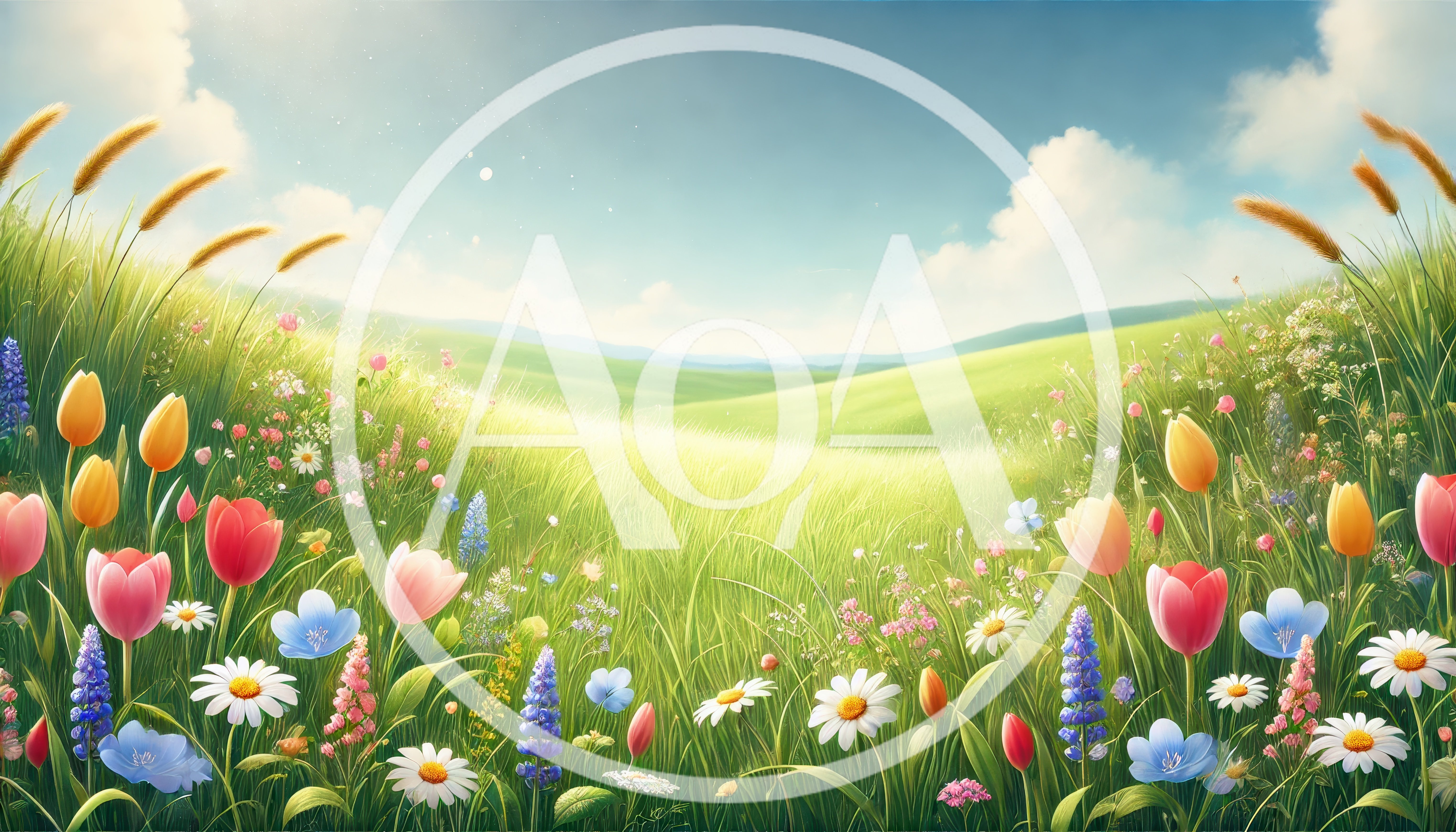 Vibrant Spring Meadow With Colorful Tulips And Wildflowers