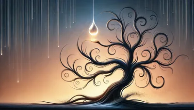 Surreal Dark Tree With Glowing Liquid Drop