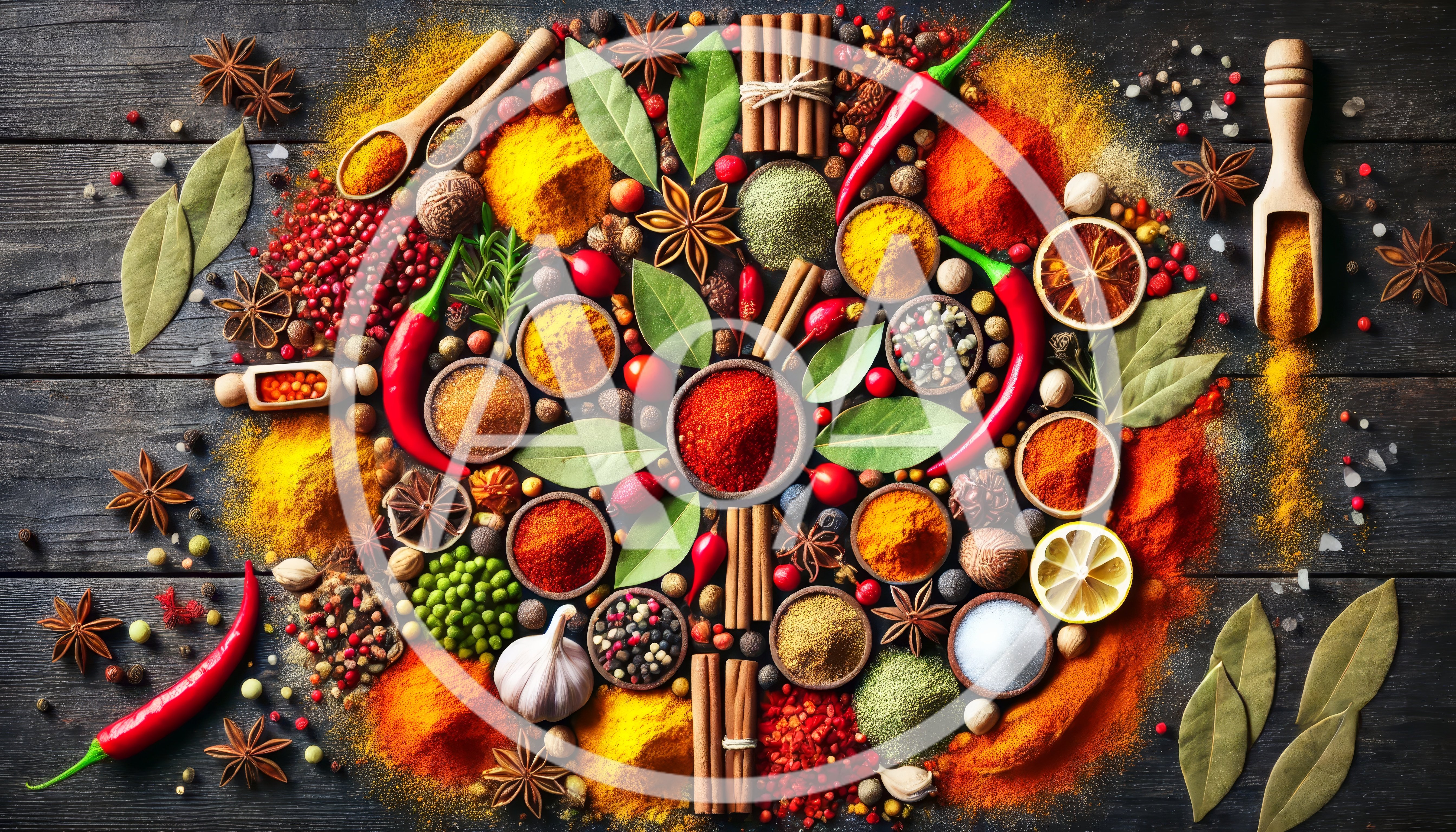 Assorted Spices and Herbs on Dark Wooden Table