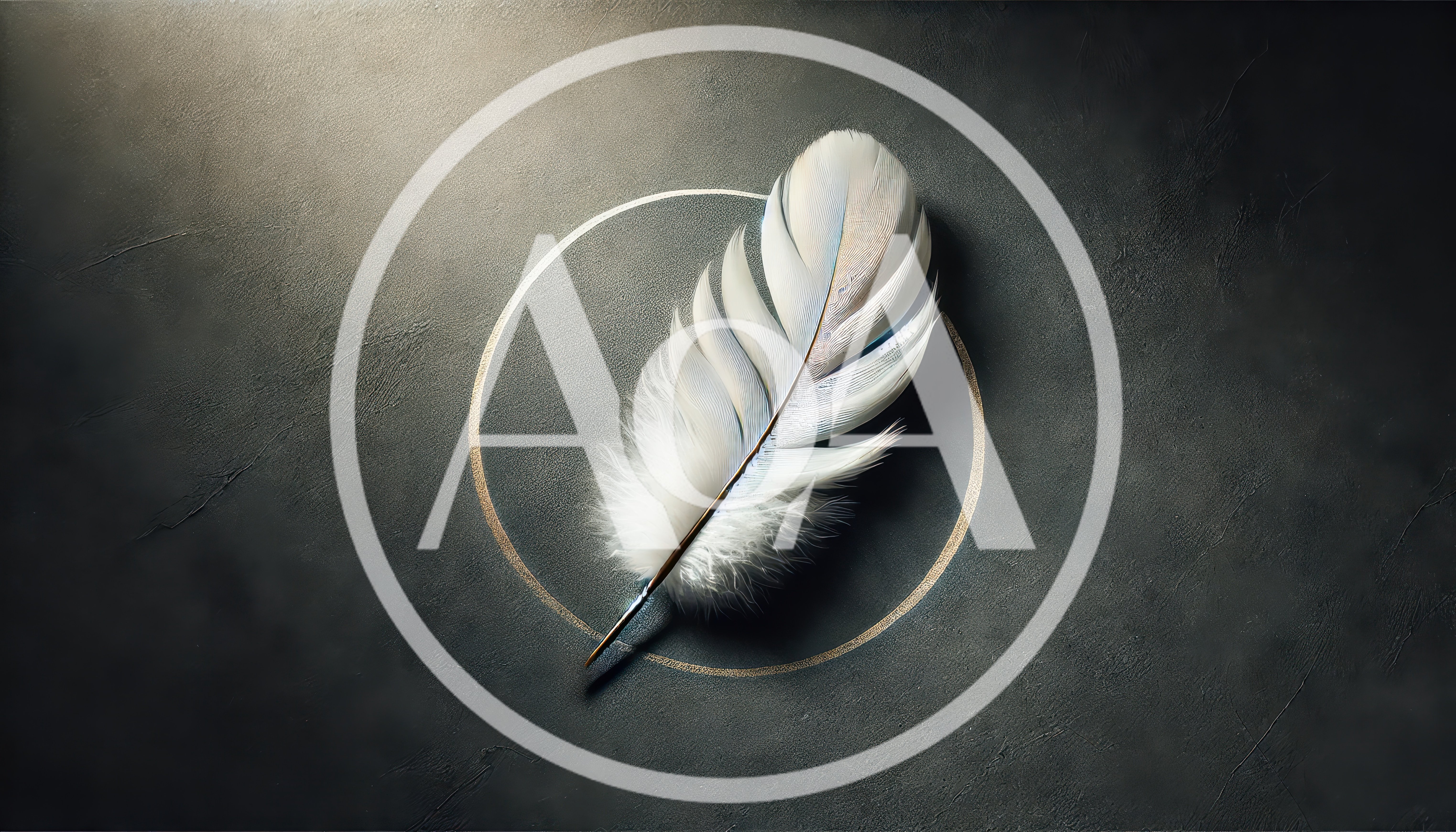White Feather Resting Inside A Golden Circle