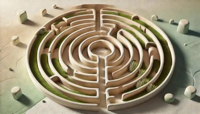 Circular Stone Labyrinth With Green Grass Accents