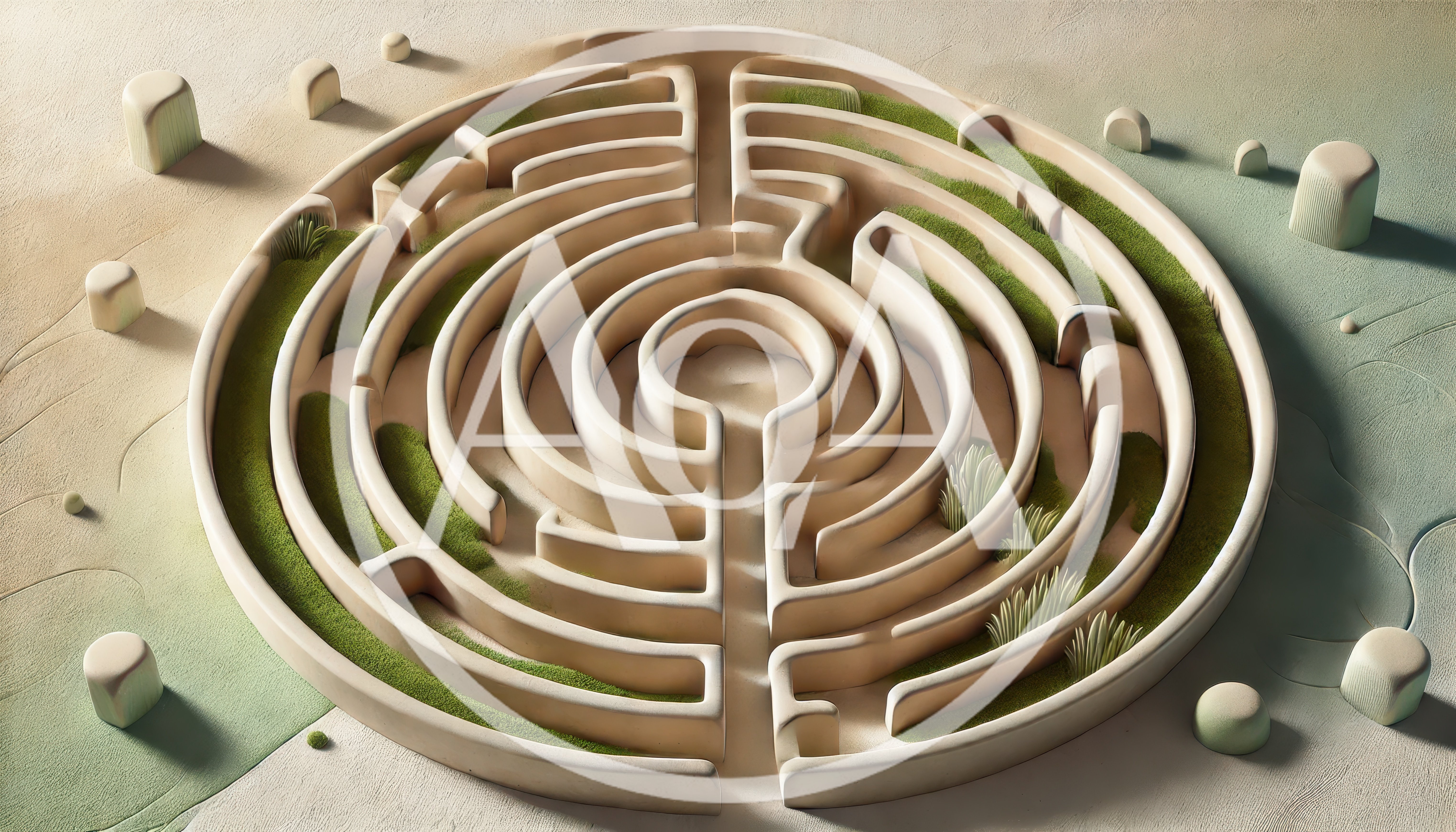 Circular Stone Labyrinth With Green Grass Accents