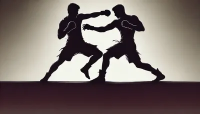 Silhouette Of Two Boxers Sparring In A Ring