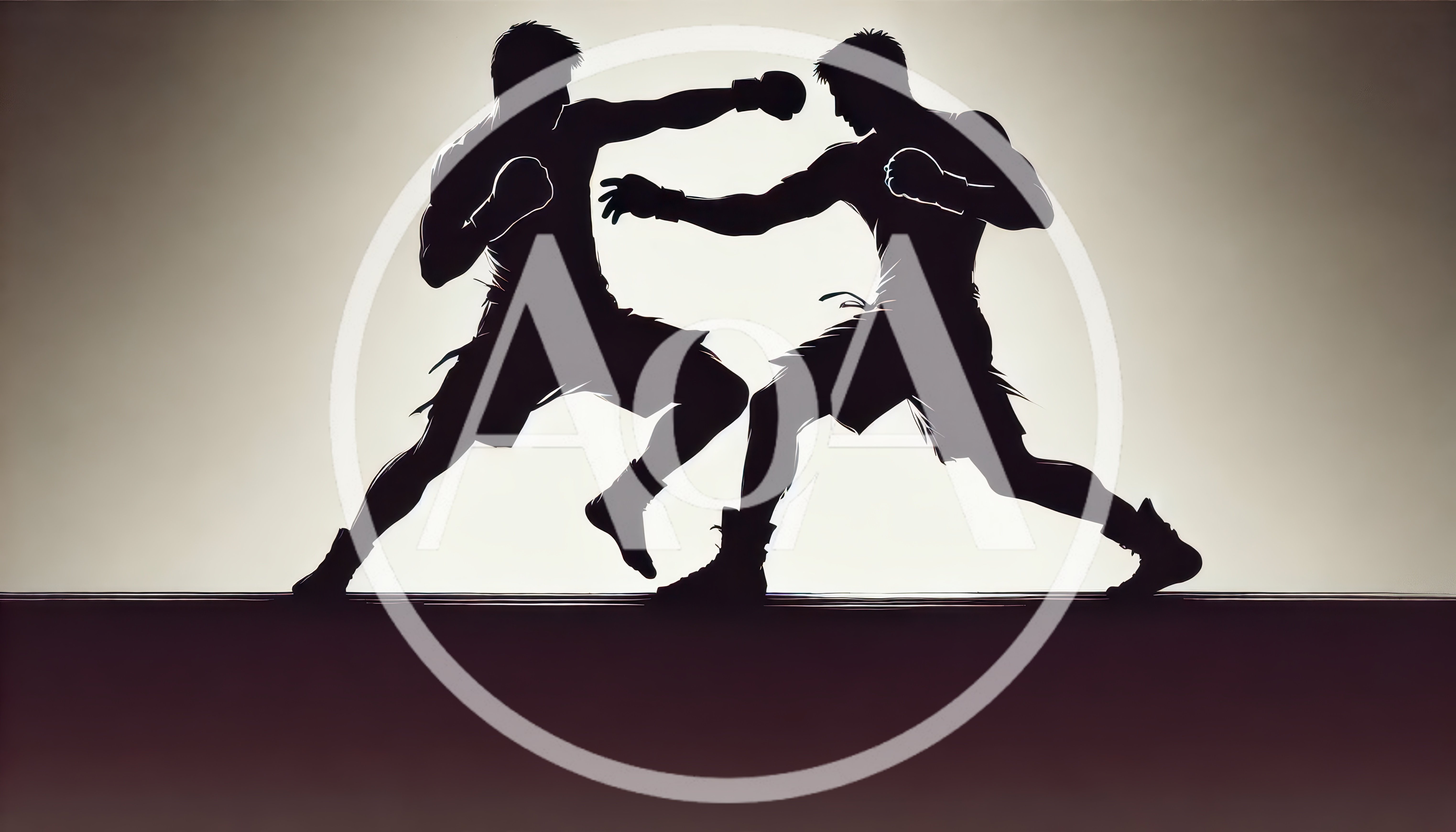 Silhouette Of Two Boxers Sparring In A Ring
