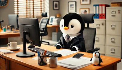 Professional Penguin Character Working In An Office Setting