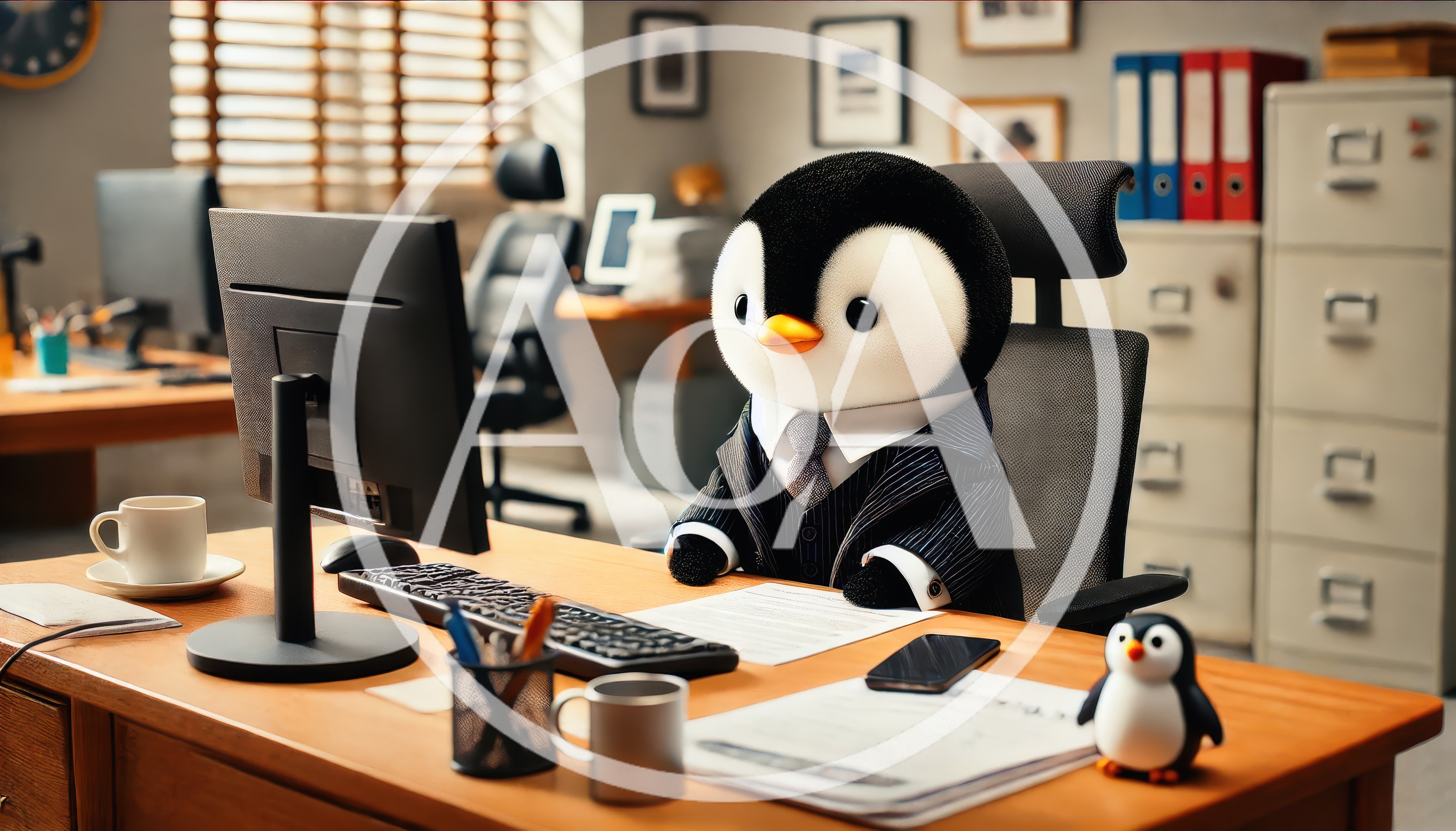 Professional Penguin Character Working In An Office Setting