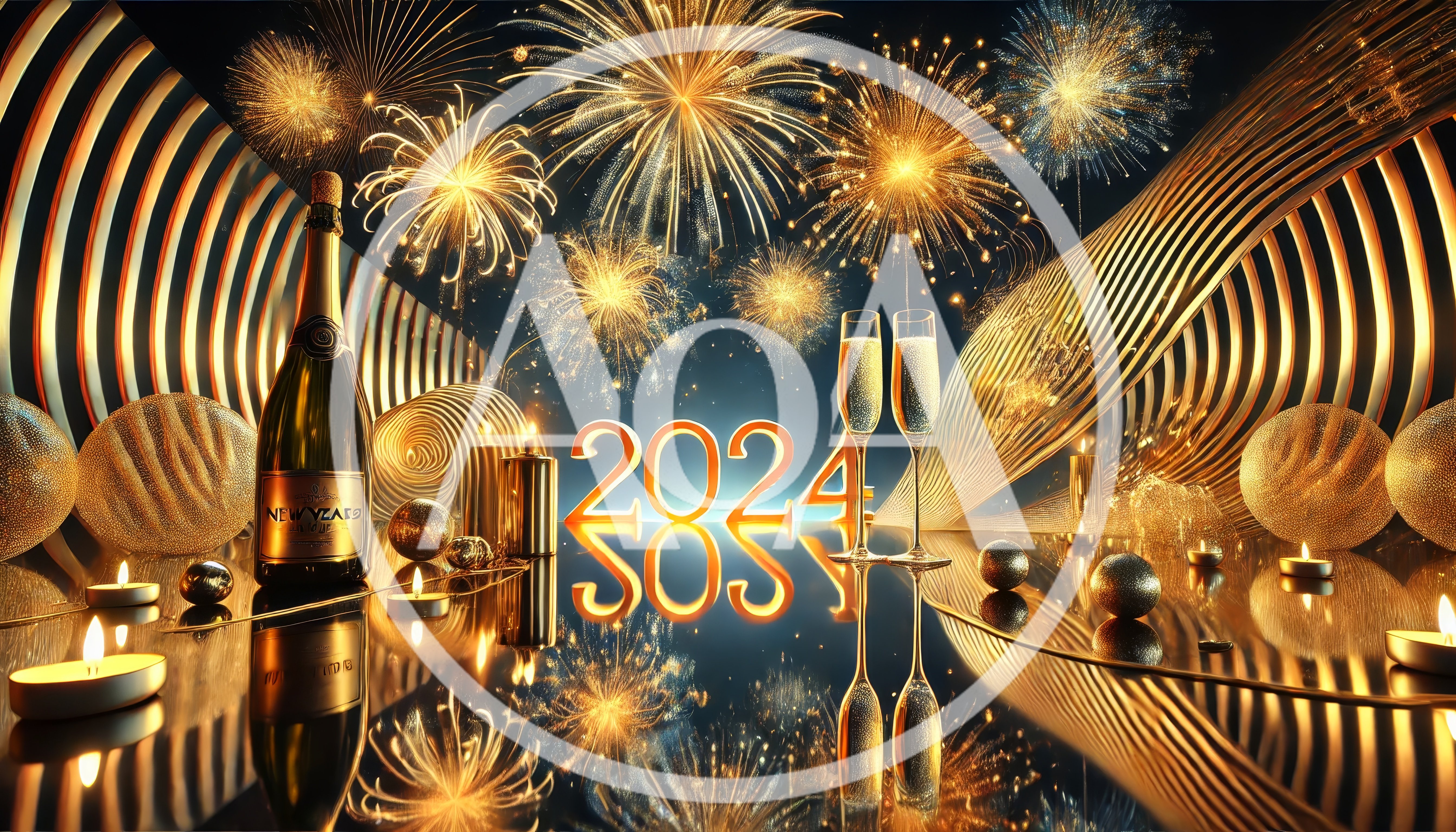 New Year 2024 Celebration With Champagne And Fireworks