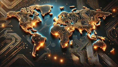 Digital World Map Circuit Board Technology Concept