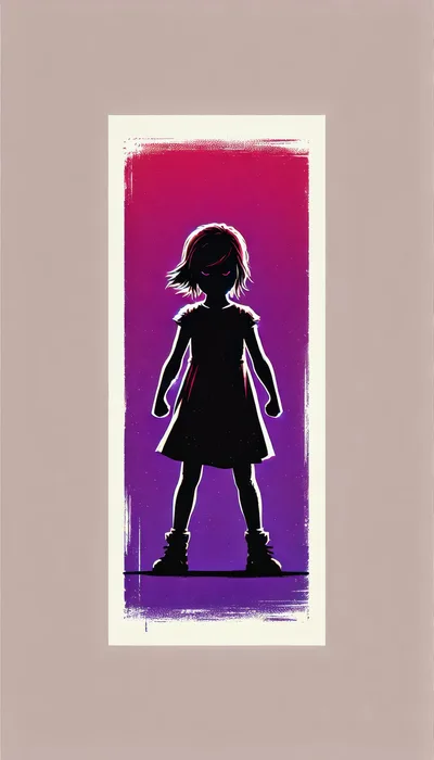 Silhouette Of A Young Girl With Glowing Eyes