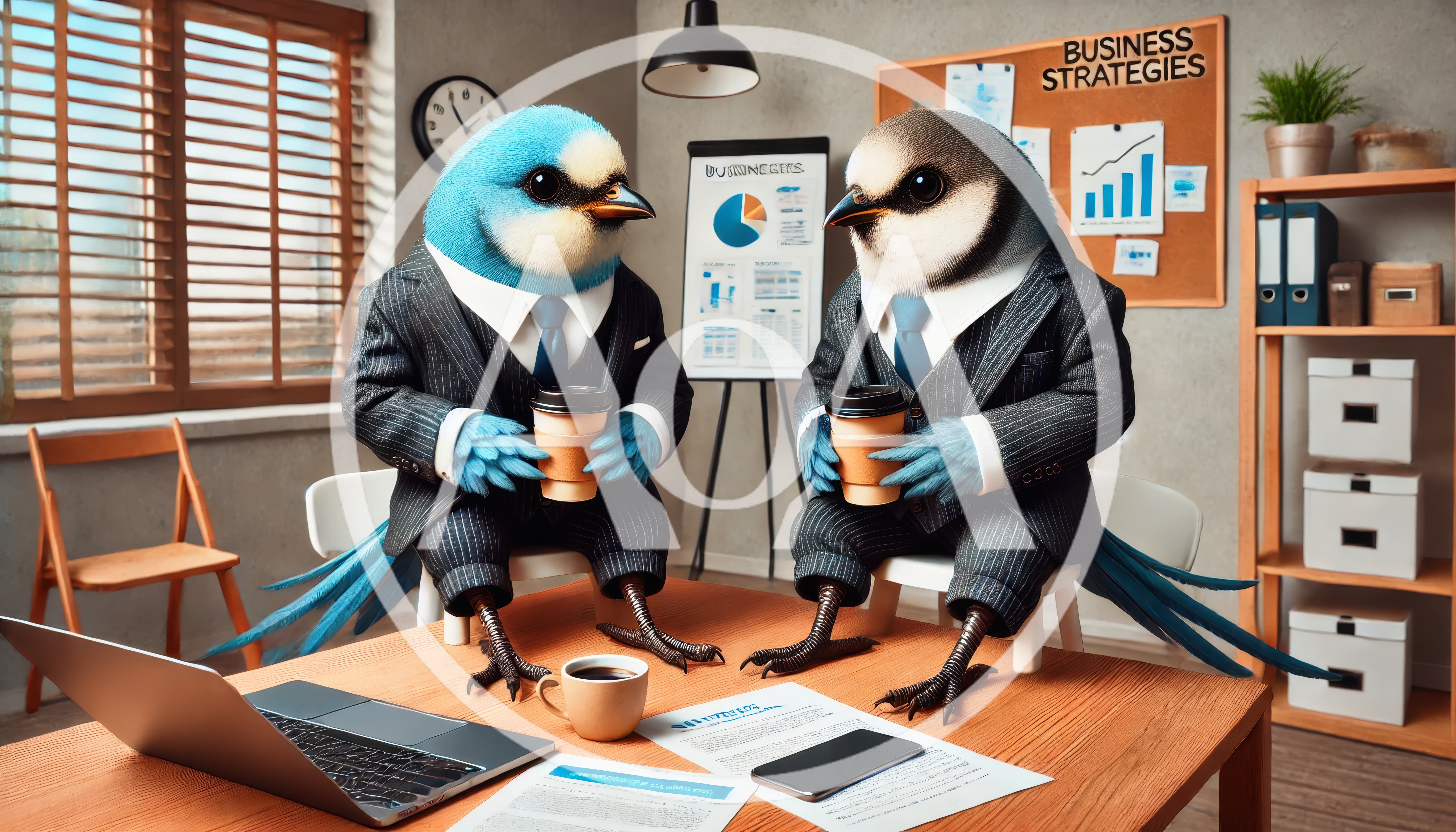 Anthropomorphic Birds In Business Suits Having A Meeting