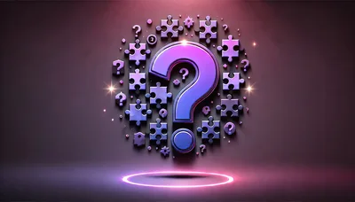 3D Question Mark Surrounded By Floating Puzzle Pieces