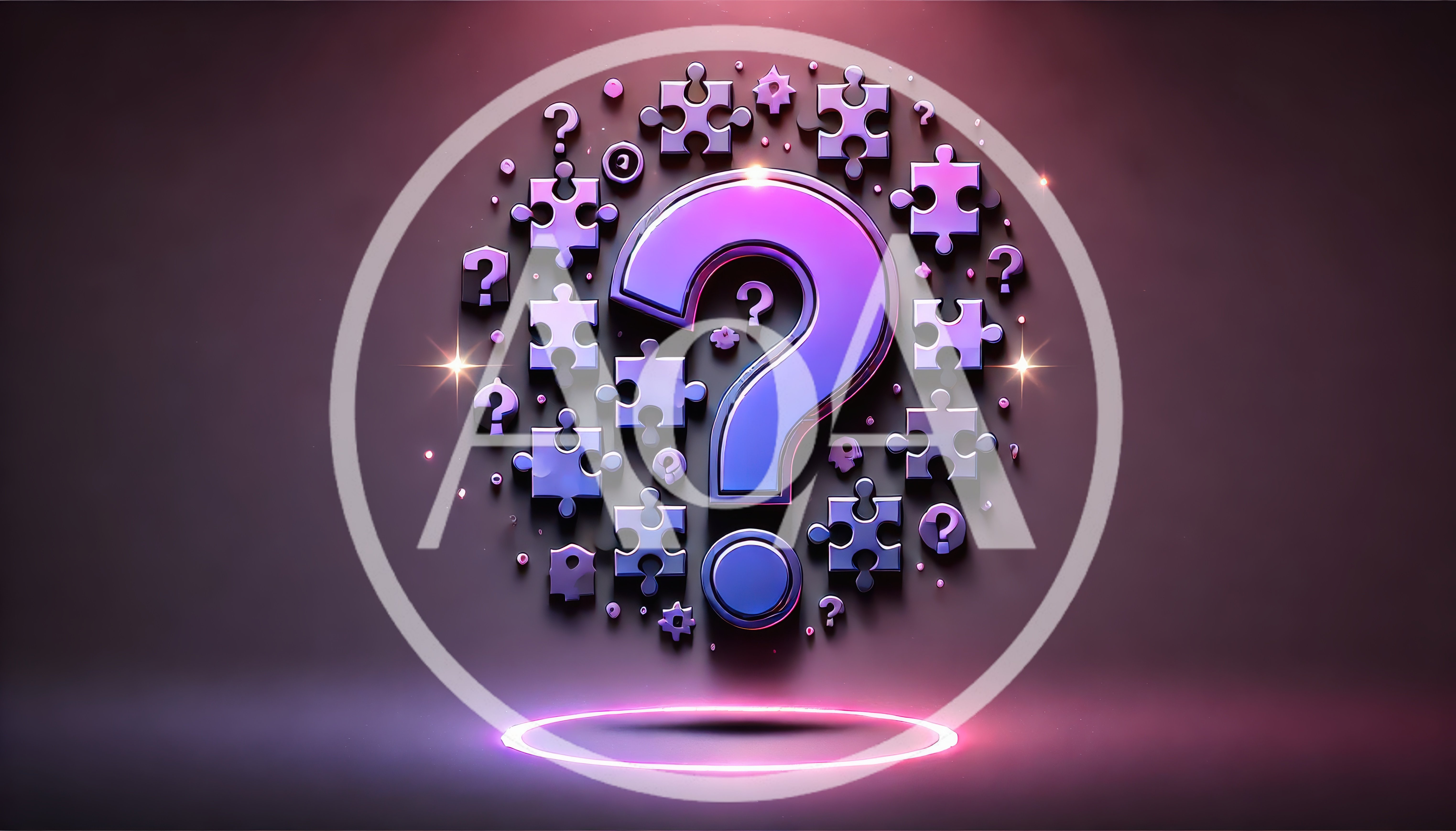 3D Question Mark Surrounded By Floating Puzzle Pieces