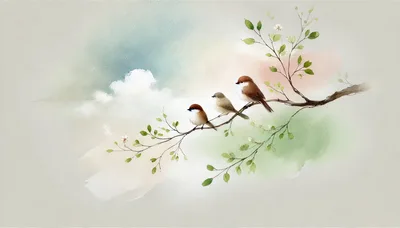 Three Small Birds Perched on a Flowering Branch