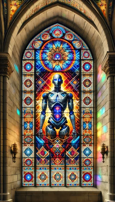 Stained Glass Window Featuring A Futuristic Robot