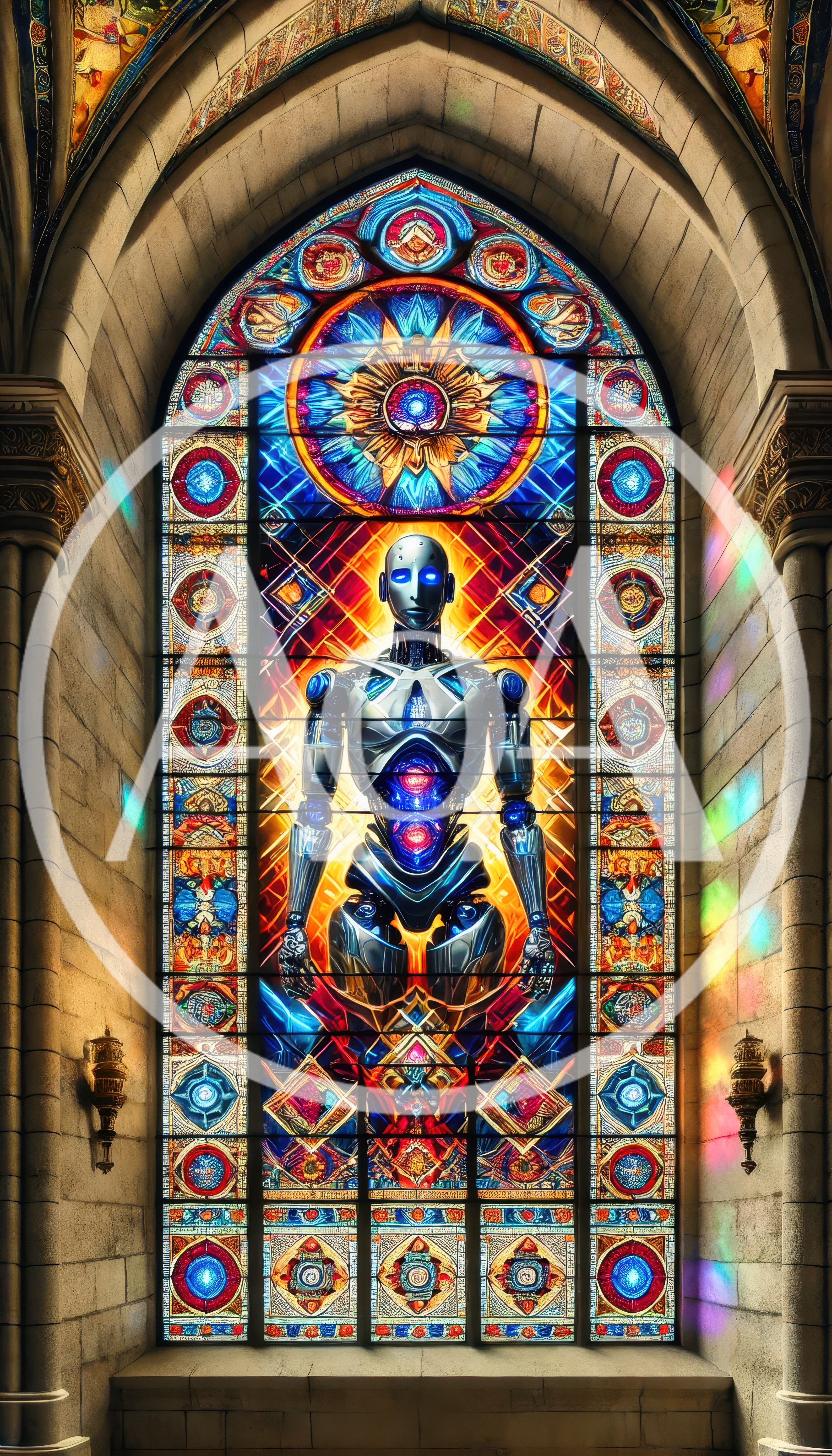 Stained Glass Window Featuring A Futuristic Robot