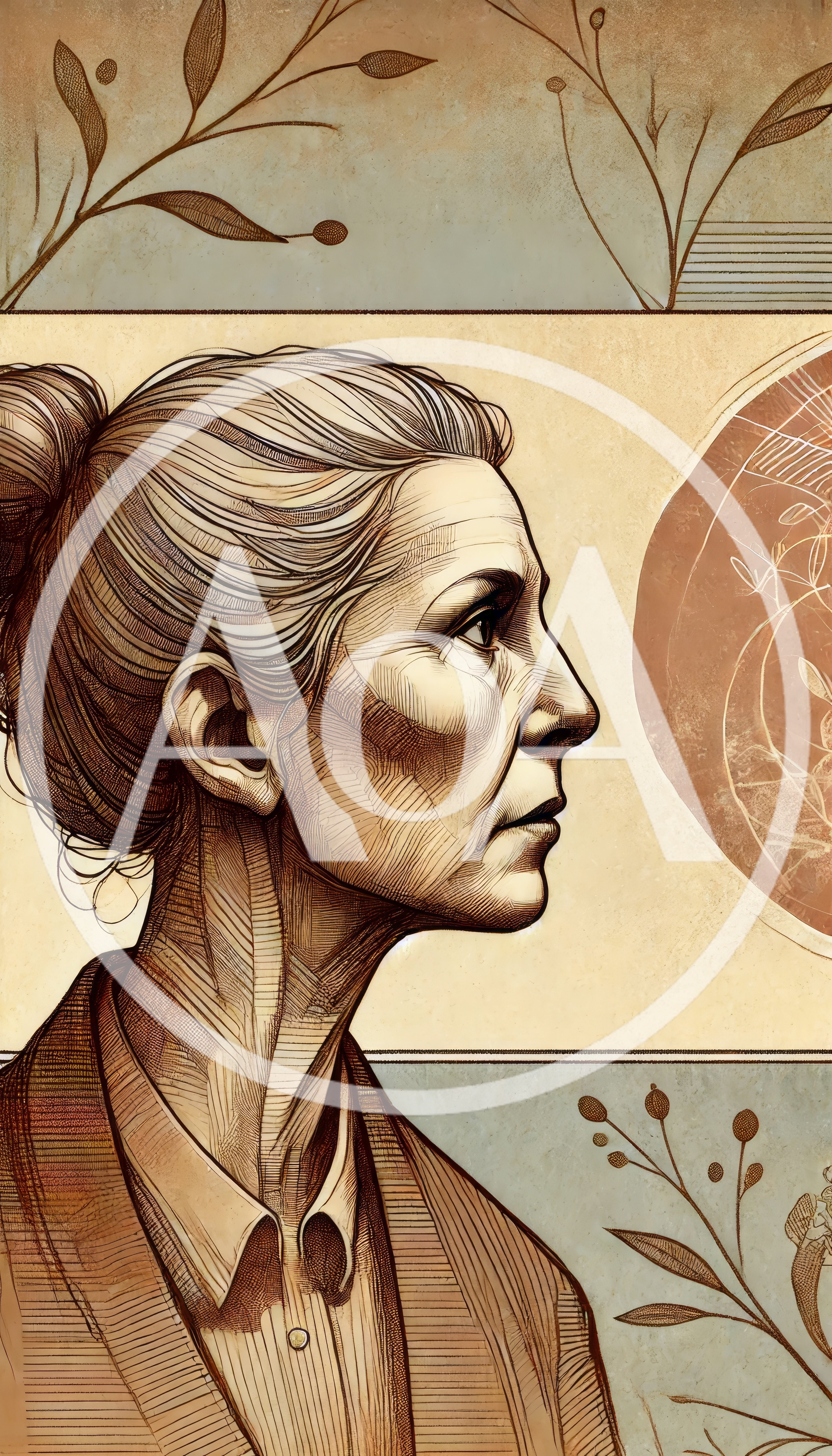 Profile Portrait Of An Elderly Woman In Artistic Style