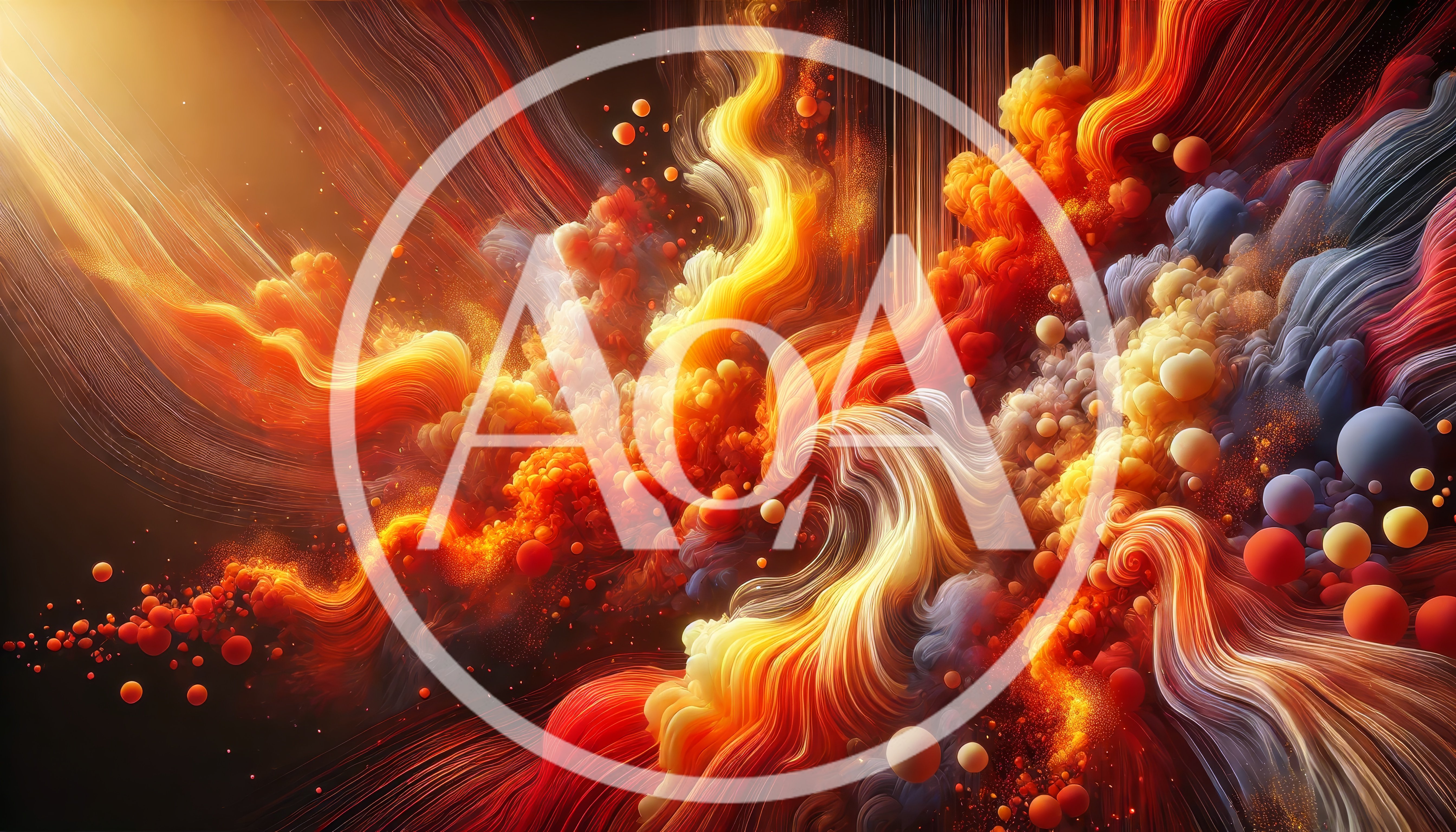 Abstract Fluid Motion With Glowing Particles And Spheres