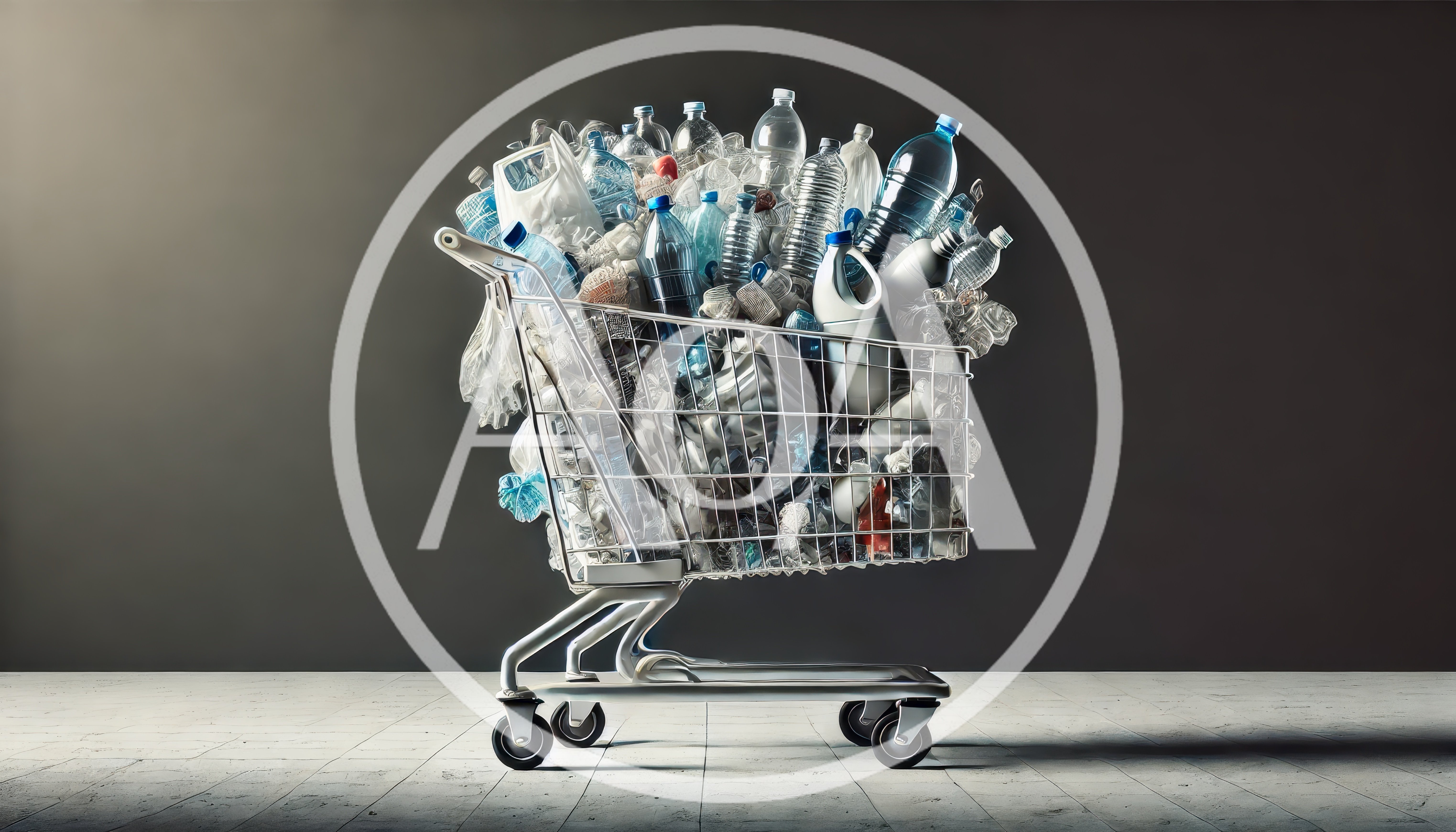 Shopping Cart Overflowing With Plastic Waste
