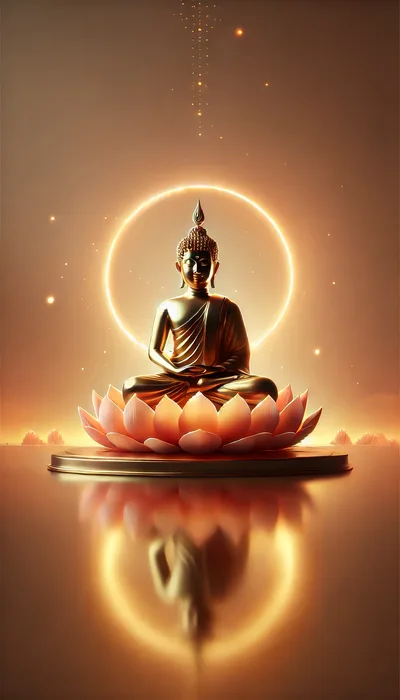 Golden Buddha Statue Sitting On A Lotus Flower