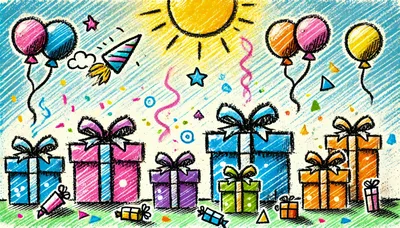 Hand Drawn Birthday Celebration Illustration With Gifts And Balloons