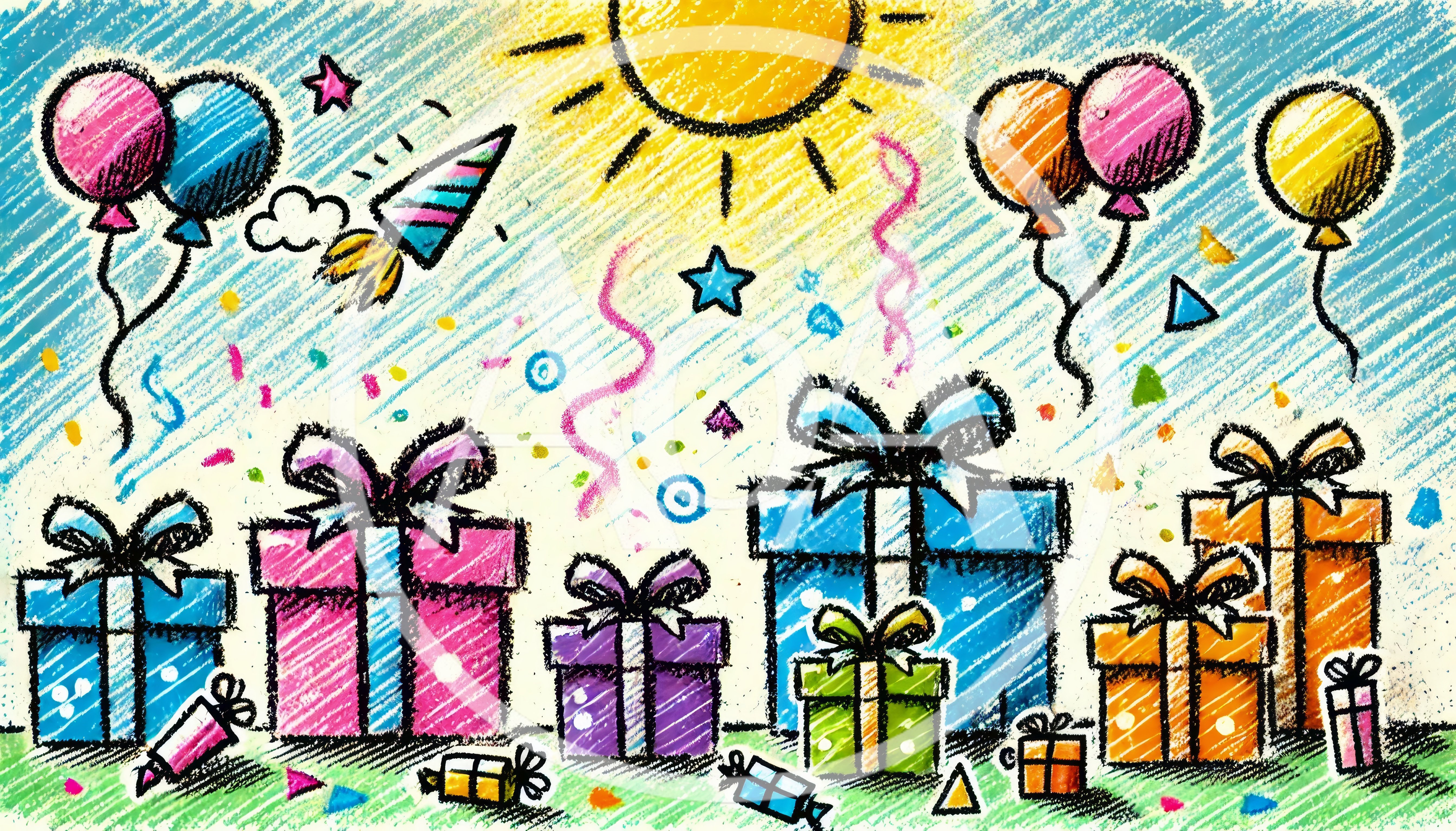 Hand Drawn Birthday Celebration Illustration With Gifts And Balloons