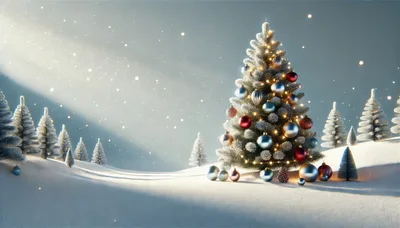 Decorated Christmas Tree in Snowy Winter Landscape