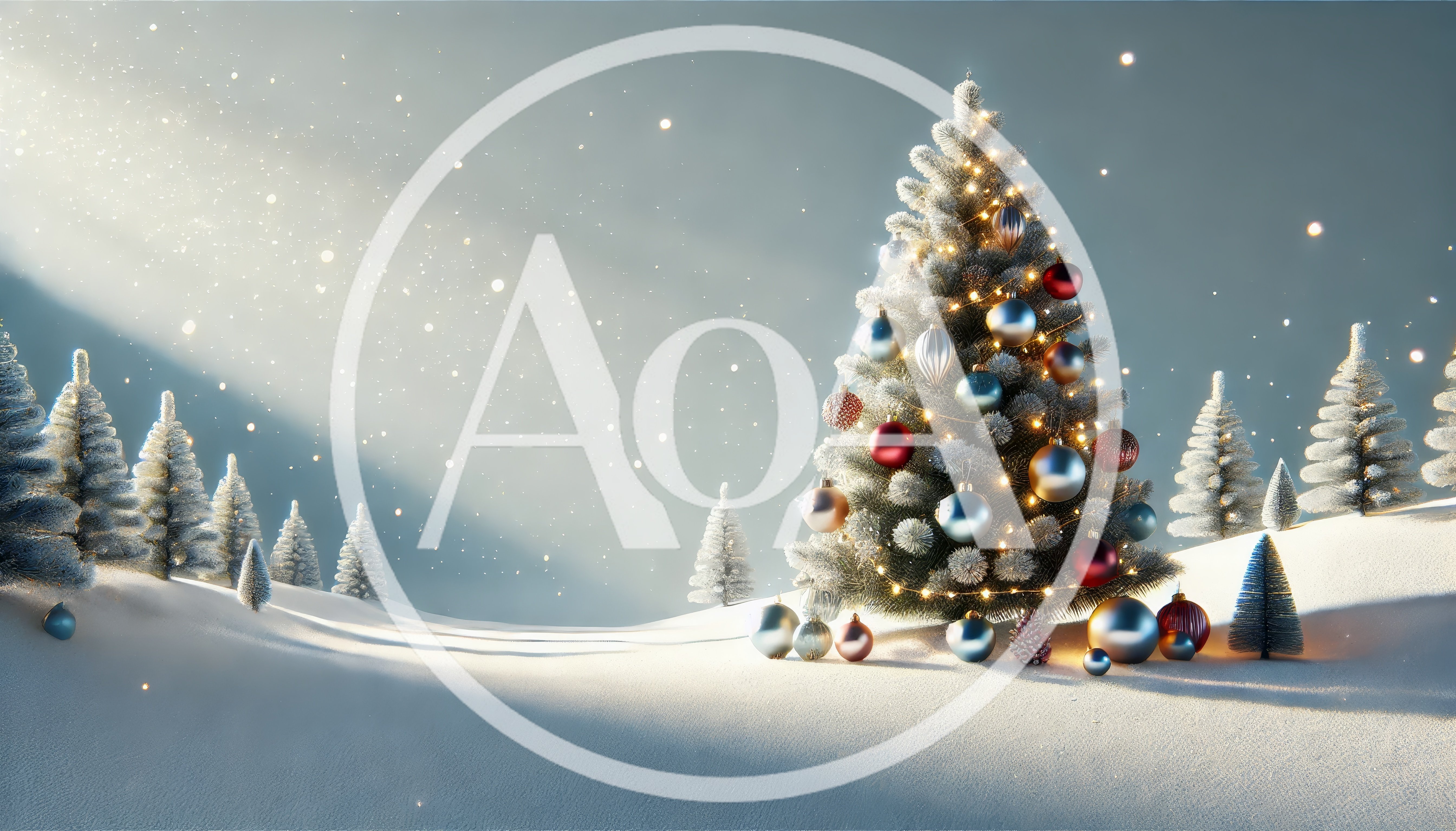 Decorated Christmas Tree in Snowy Winter Landscape