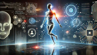 Digital Humanoid Figure Surrounded By Artificial Intelligence Data