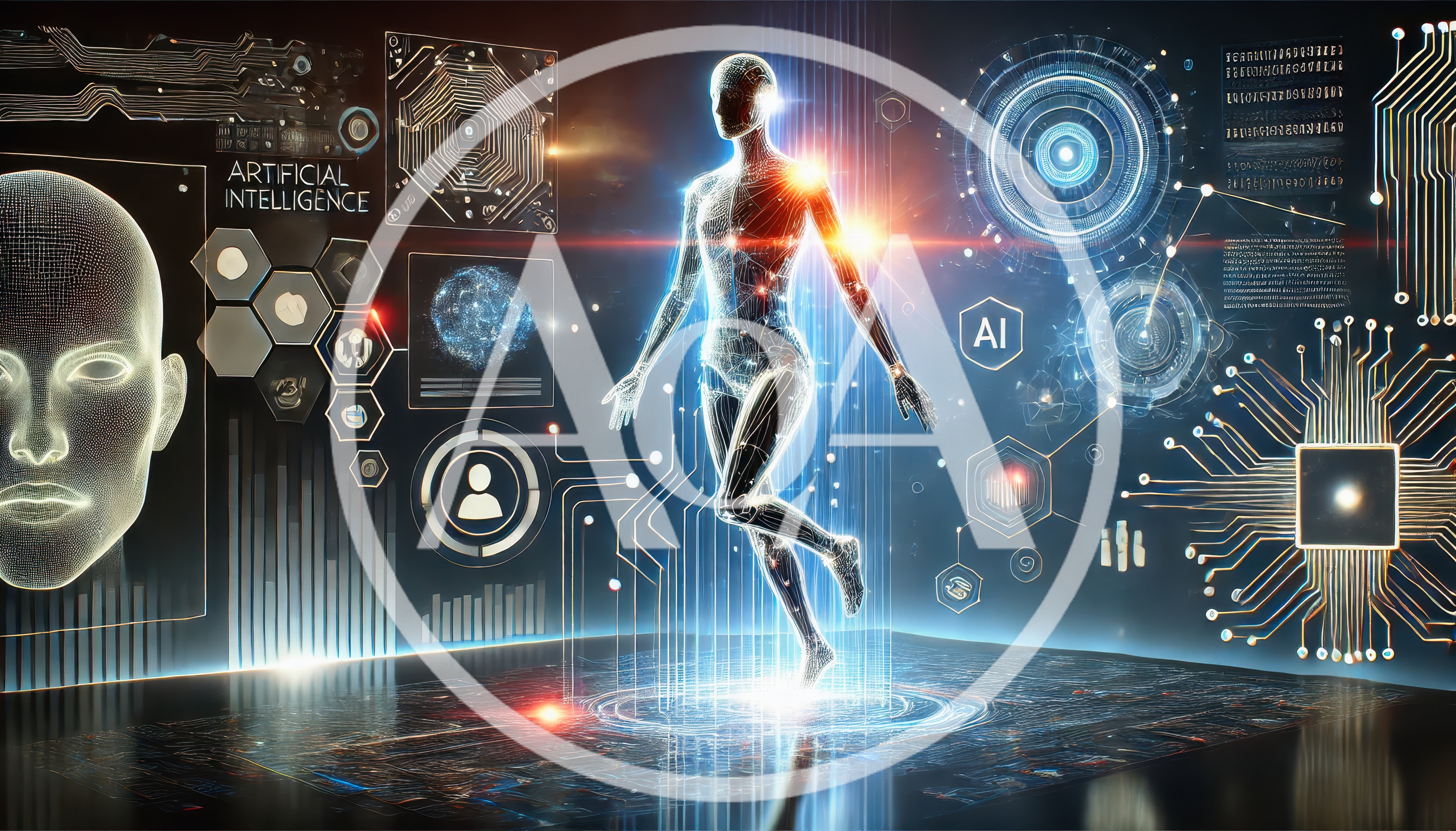 Digital Humanoid Figure Surrounded By Artificial Intelligence Data