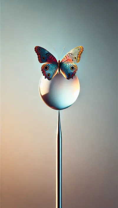 Colorful Butterfly Perched Atop A Glass Sphere On Needle