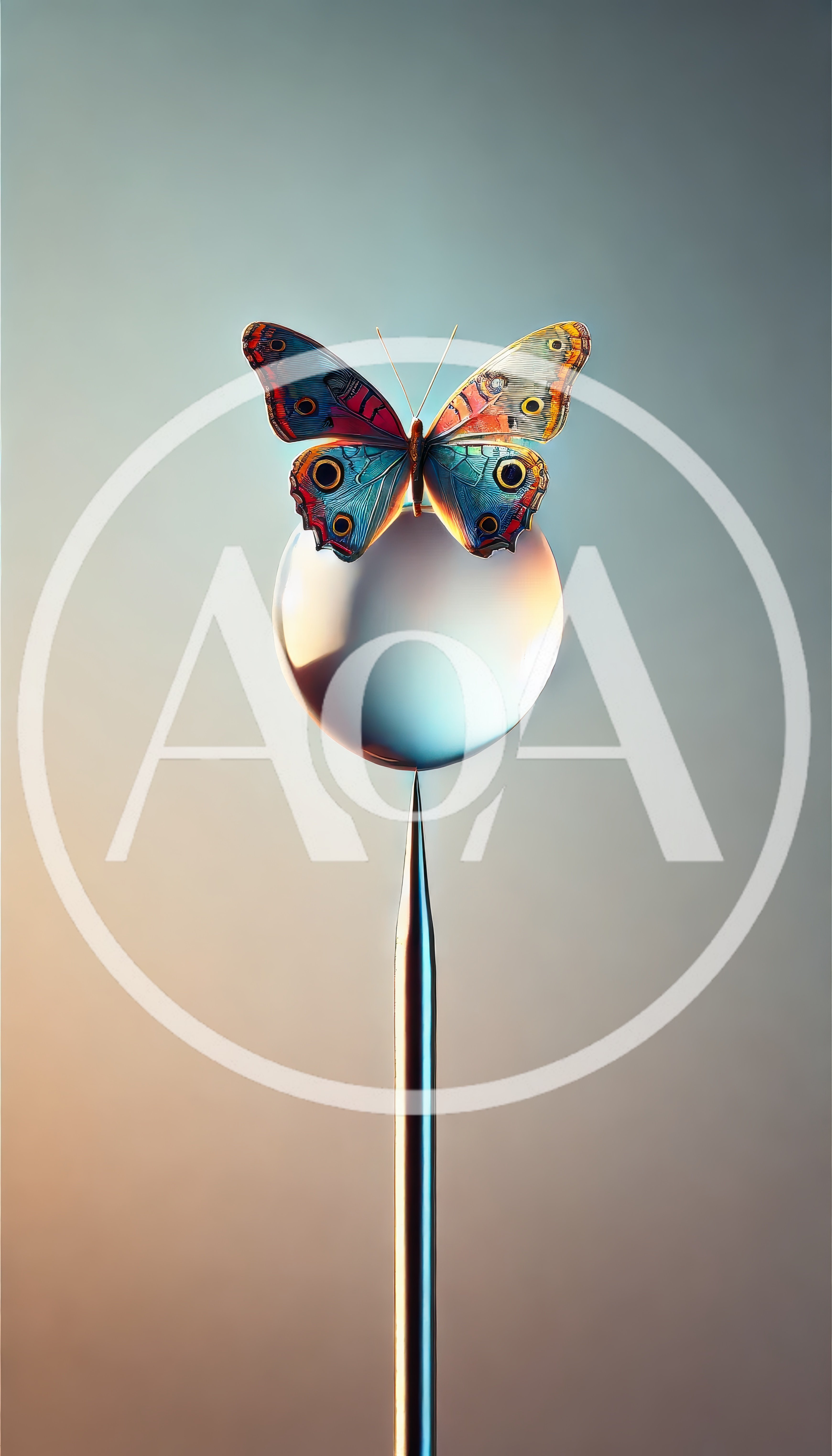 Colorful Butterfly Perched Atop A Glass Sphere On Needle