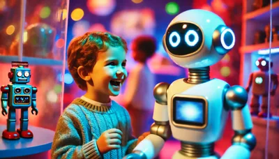 Young Boy Interacting With A Friendly Robot