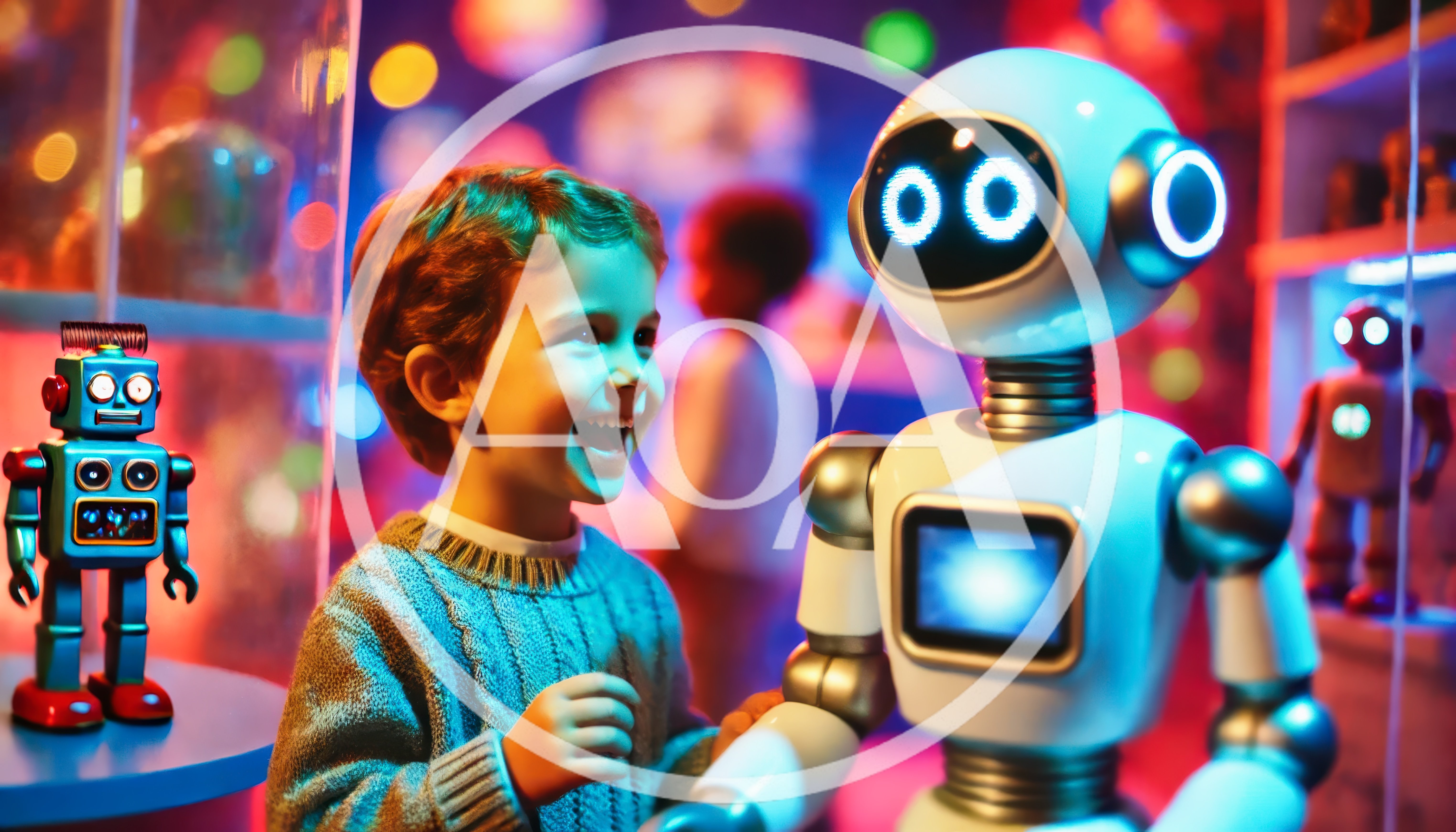 Young Boy Interacting With A Friendly Robot