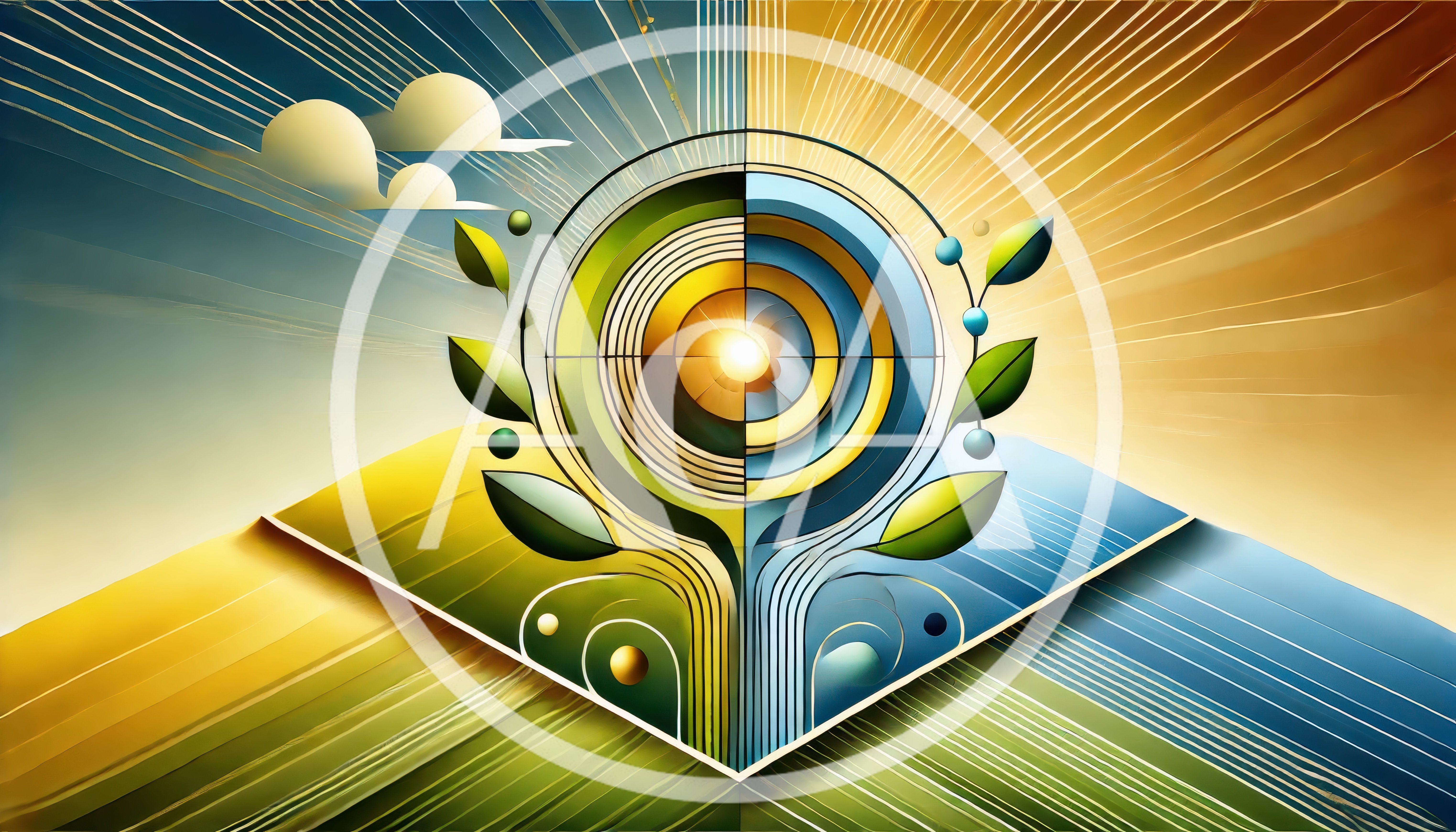 Abstract Geometric Symbol Of Nature And Technology Integration