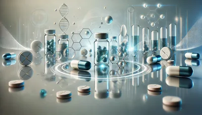 Pharmaceutical Research Concept with Pills and Laboratory Glassware