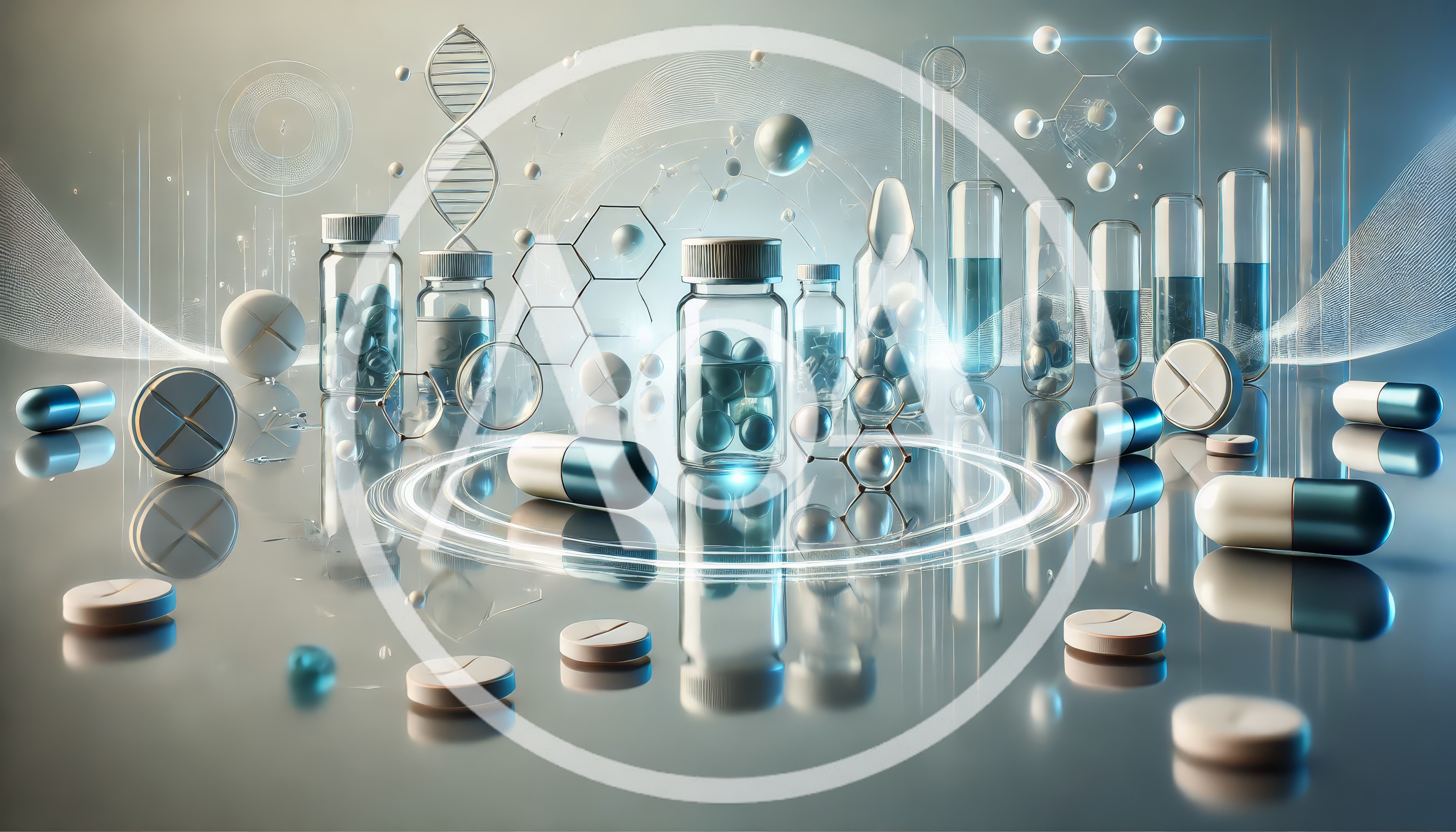 Pharmaceutical Research Concept with Pills and Laboratory Glassware