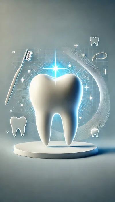 3D Rendered Glowing Tooth on Display Stand