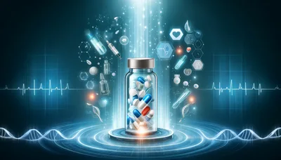 Medical Pill Bottle With Digital Health Icons