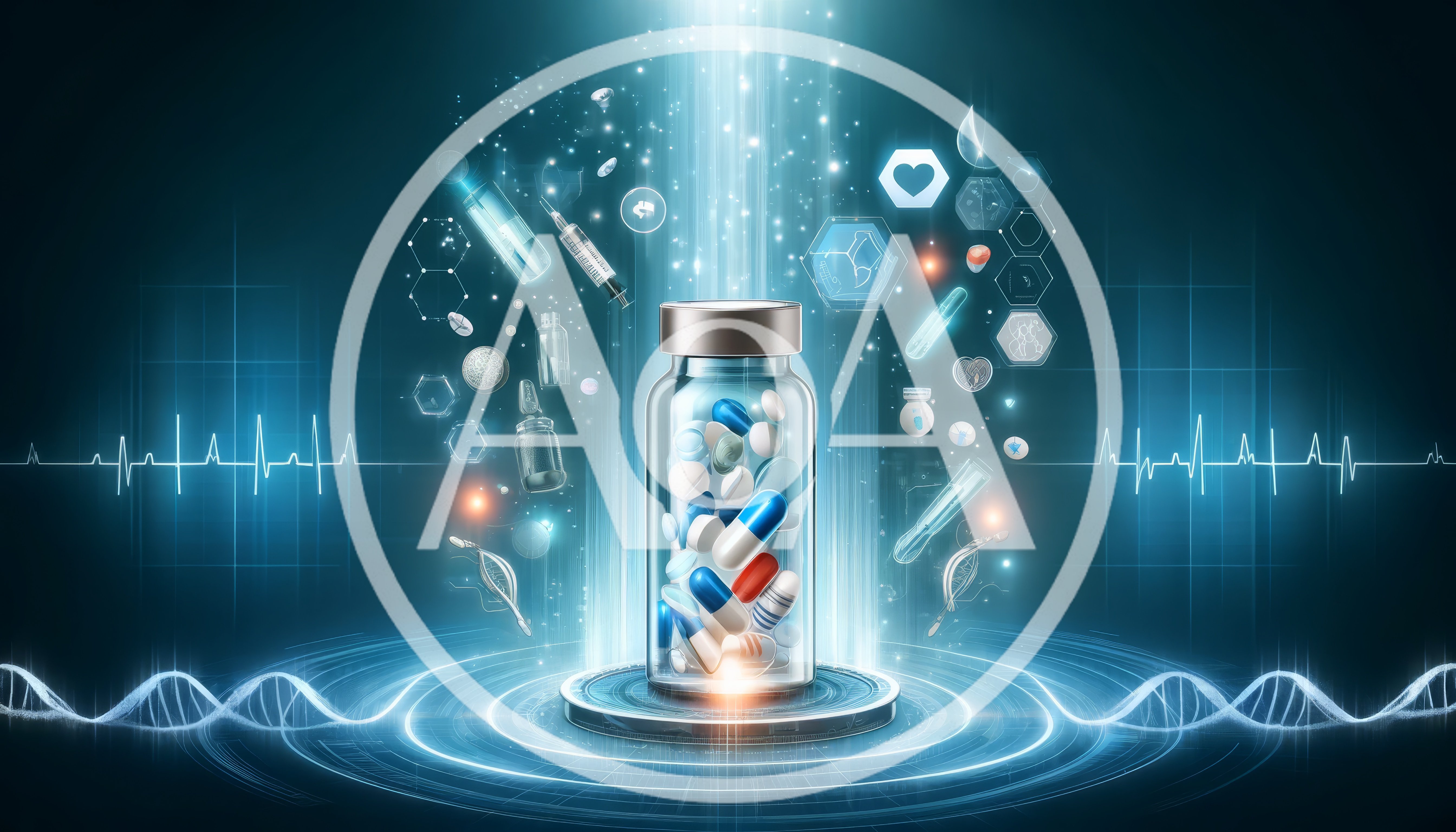 Medical Pill Bottle With Digital Health Icons