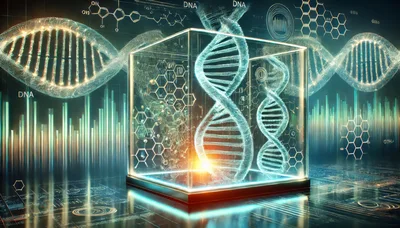 Digital DNA Helix Inside A Glass Cube