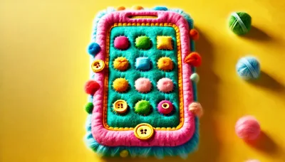 Handmade Felt Toy Smartphone With Colorful Pom Pom Icons