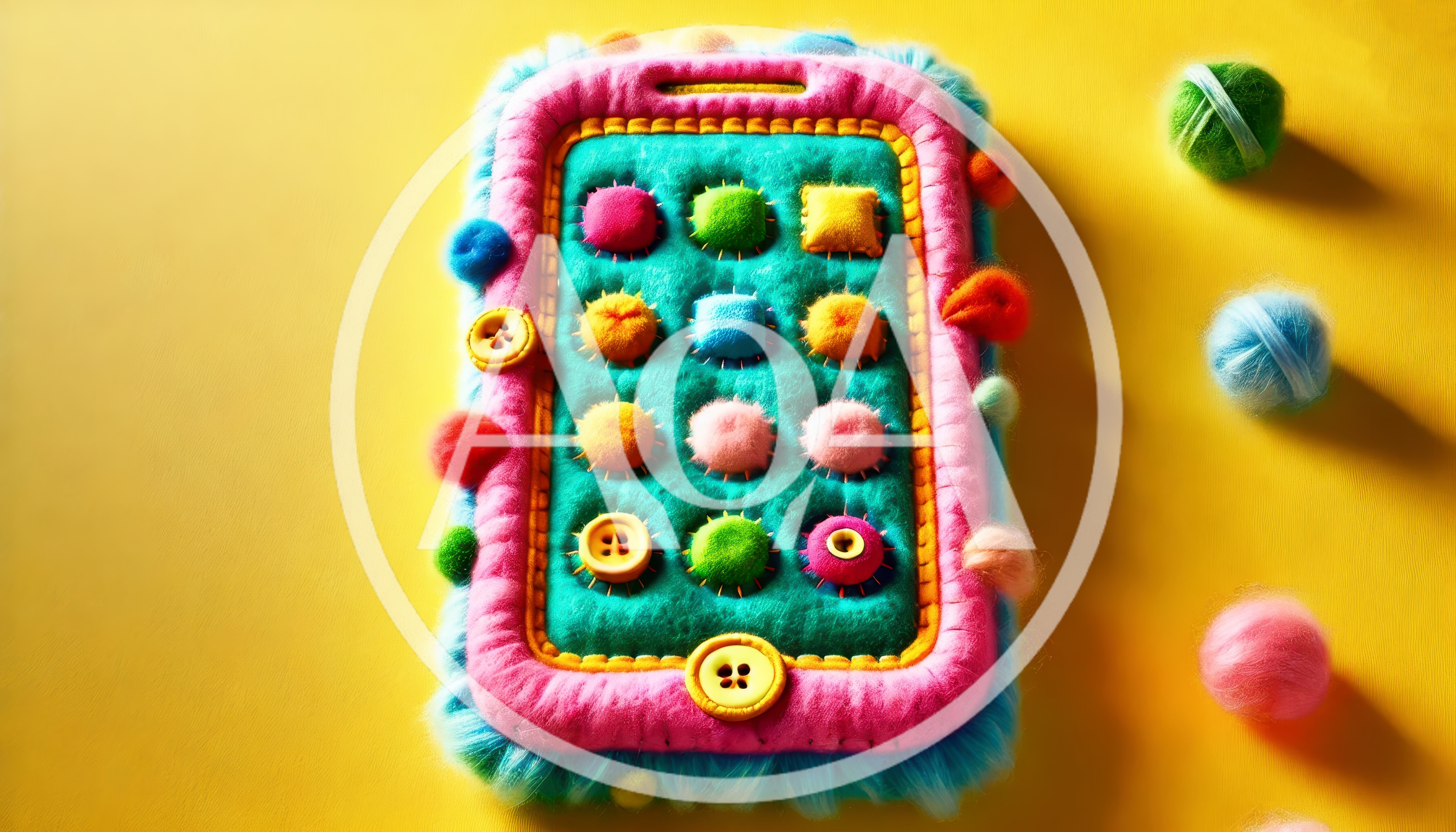Handmade Felt Toy Smartphone With Colorful Pom Pom Icons