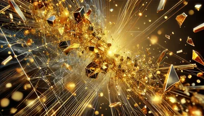 Abstract Golden Geometric Particles Exploding In Space