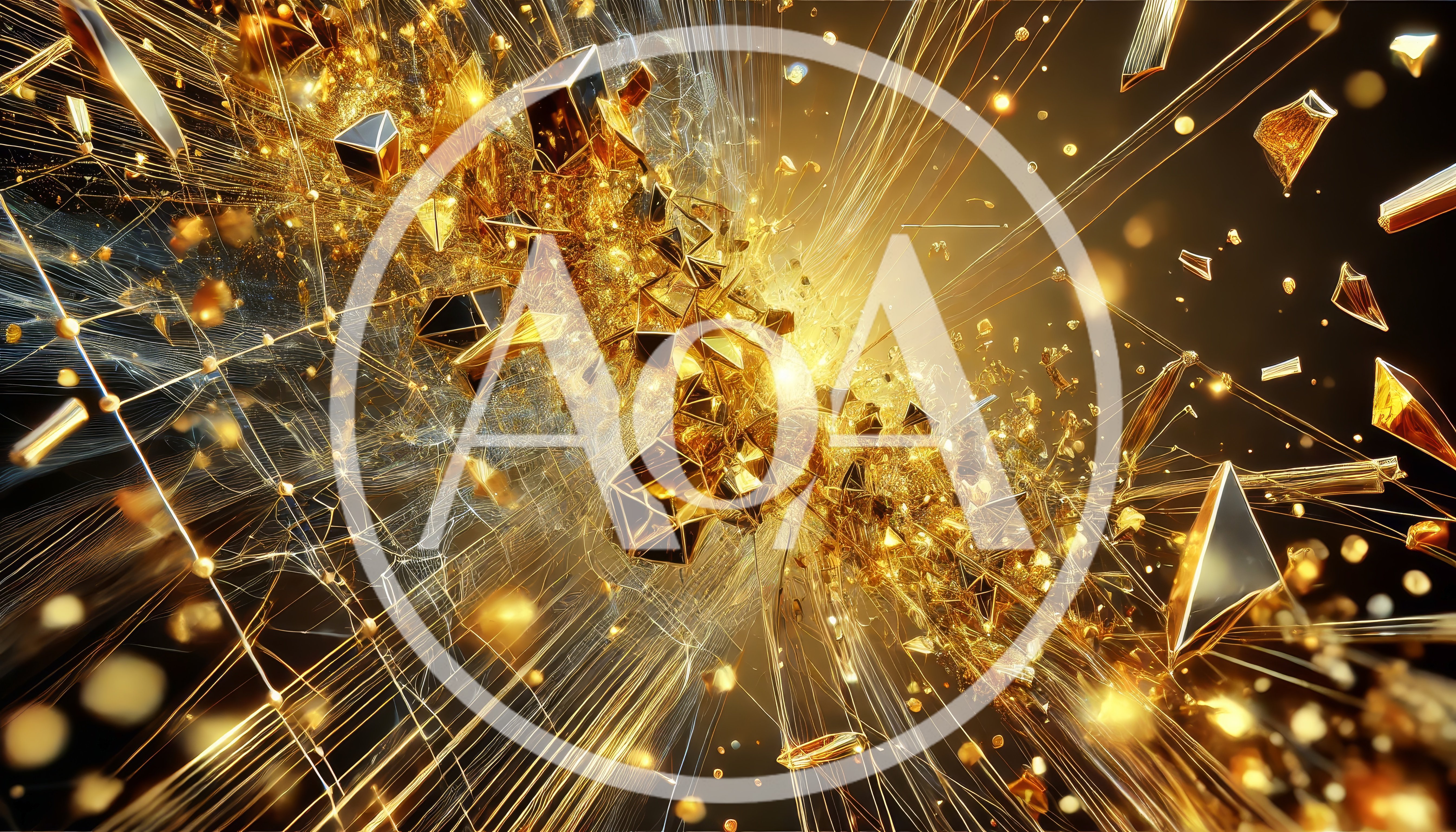 Abstract Golden Geometric Particles Exploding In Space