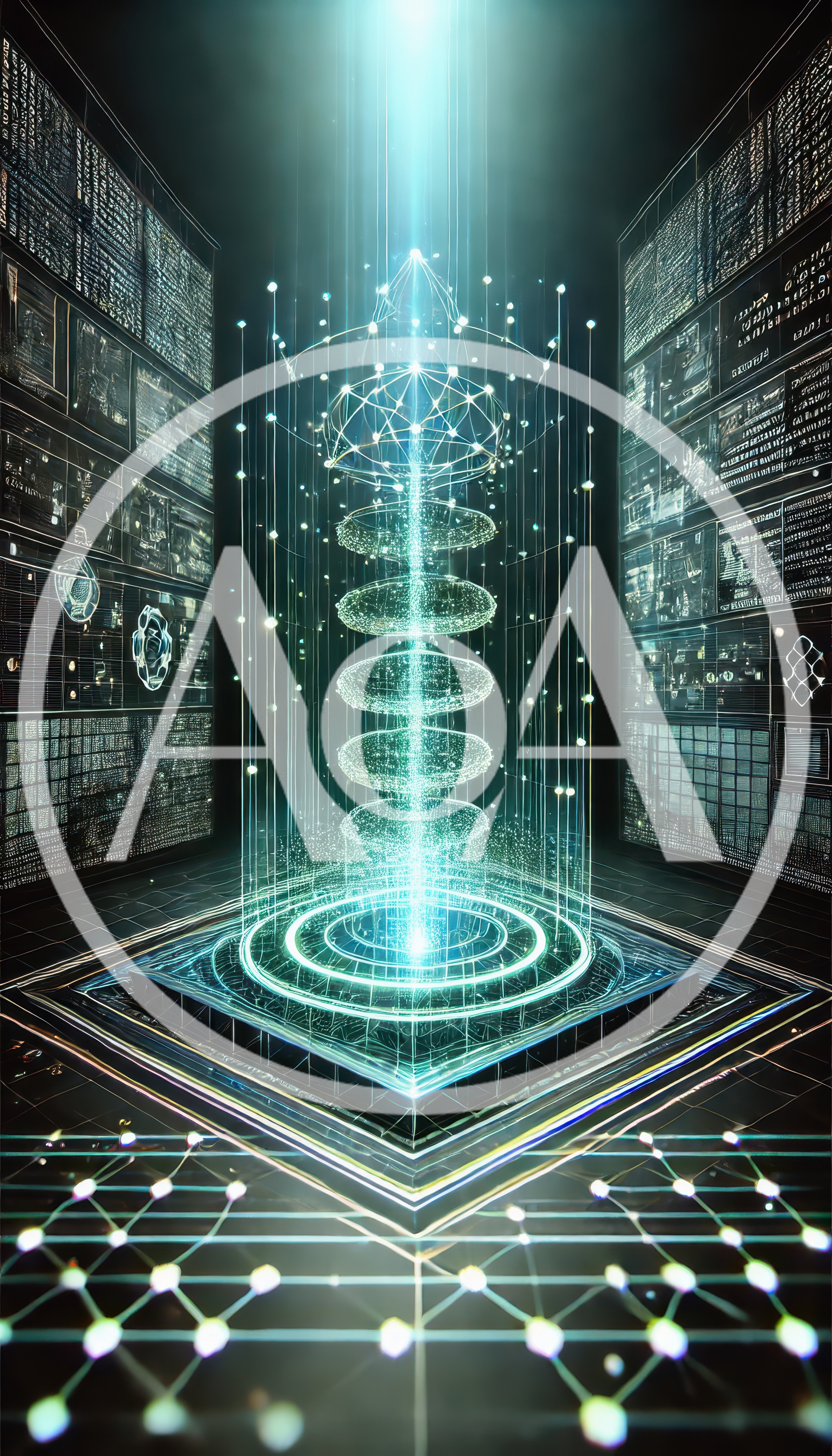 Futuristic Data Core With Glowing Digital Energy Rings