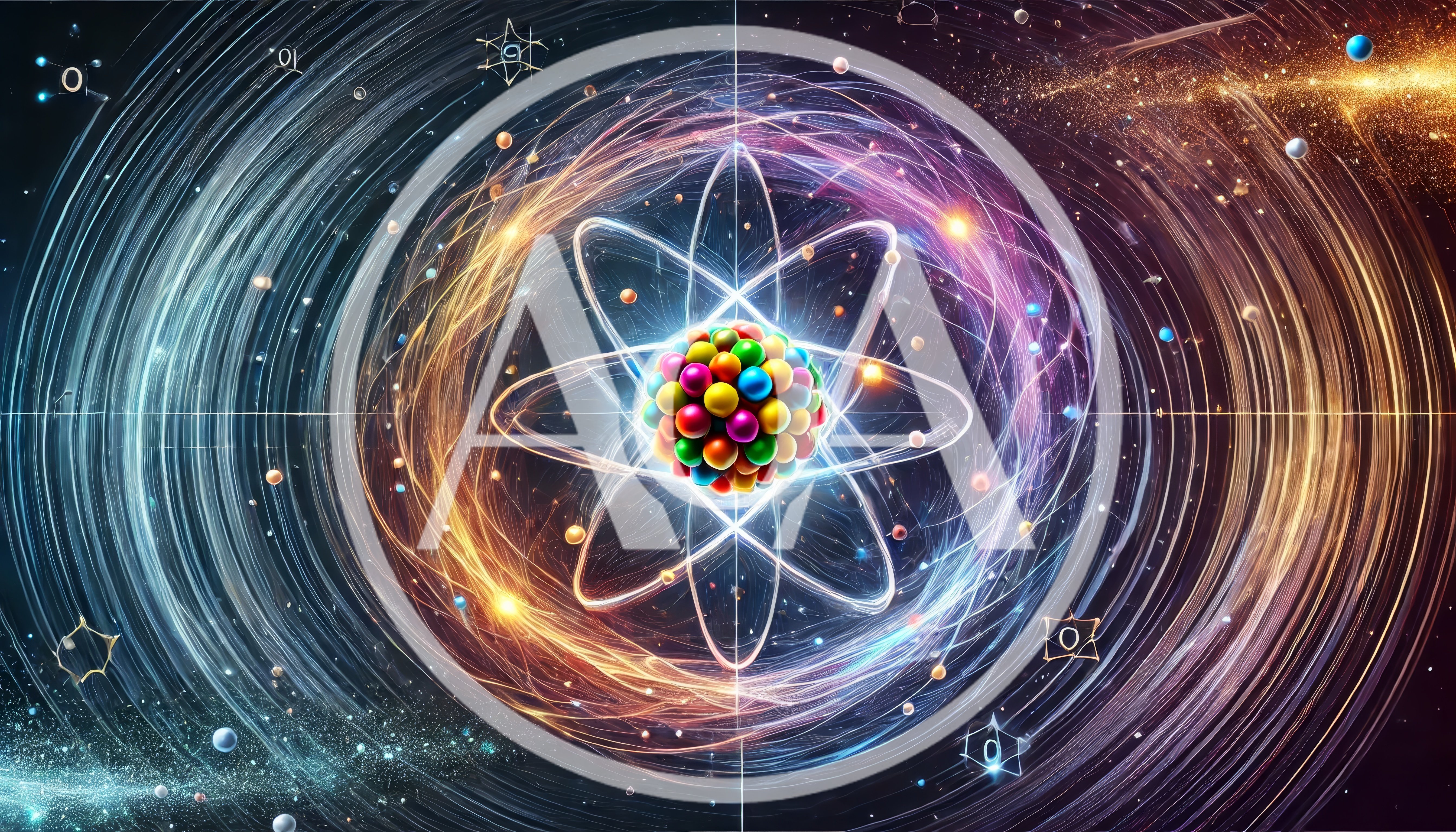 Abstract Atomic Structure With Glowing Energy Orbits
