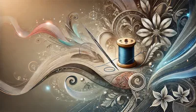 Artistic Spool Of Blue Thread And Sewing Needle