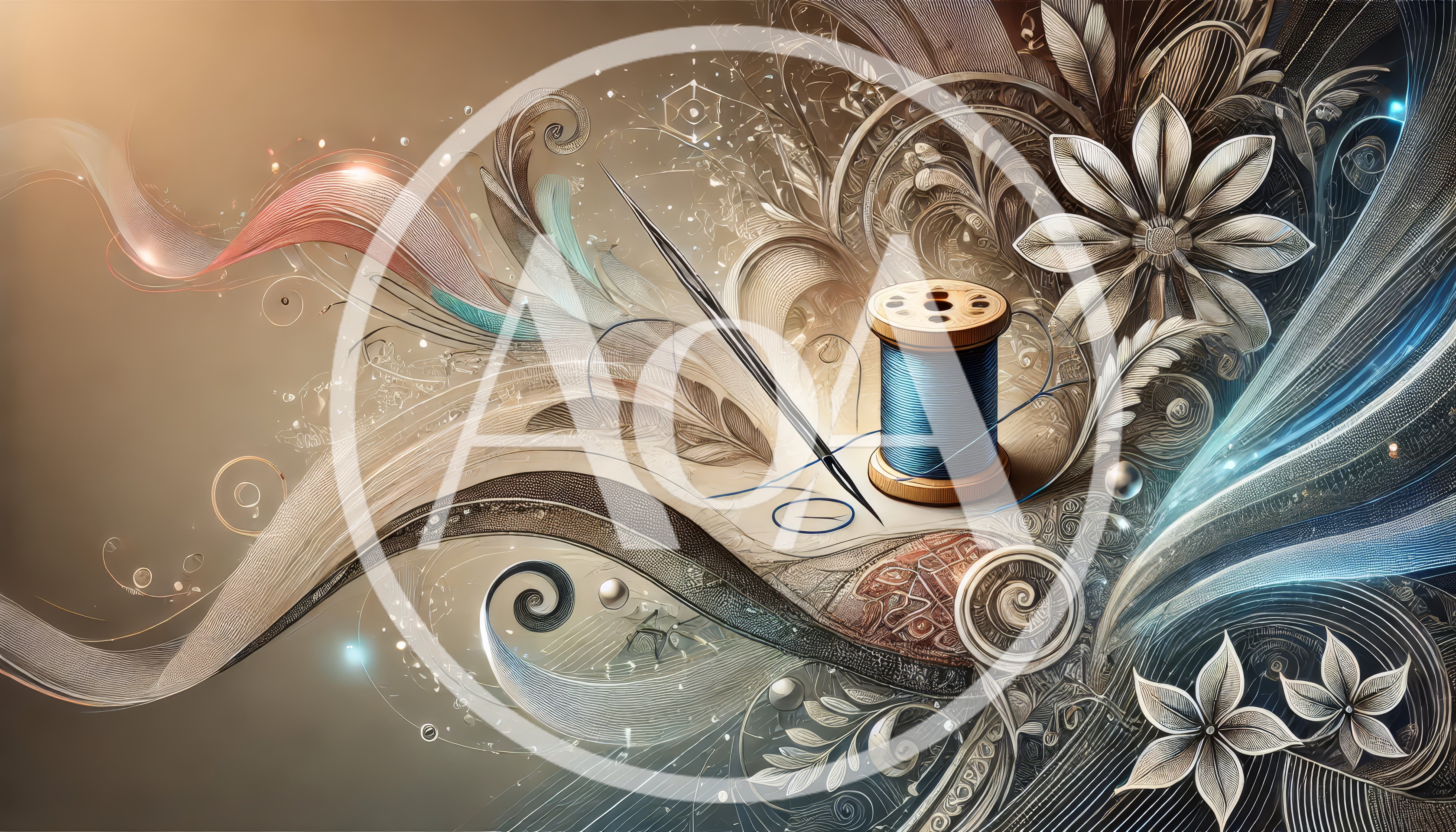 Artistic Spool Of Blue Thread And Sewing Needle